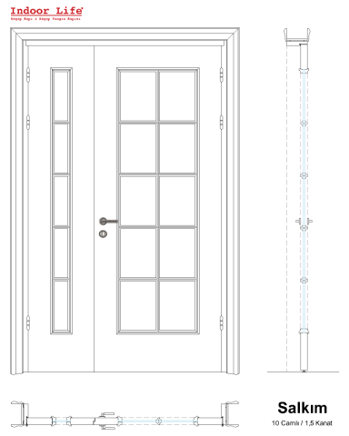 Salkım 10 Camlı 1,5 Kanat Rall 9016 Lake Ahşap Kapı