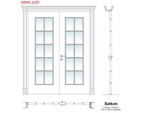 Salkım 10 Camlı 2 Kanat  Ahşap Kapı