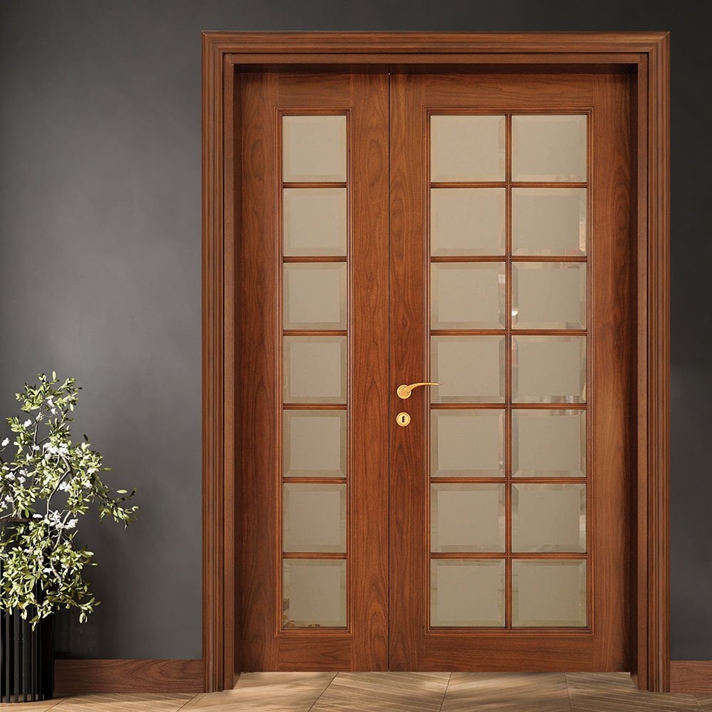 Salkım 14 Camlı 1,5 Kanat Doğal Hareli Ceviz Ahşap Kapı