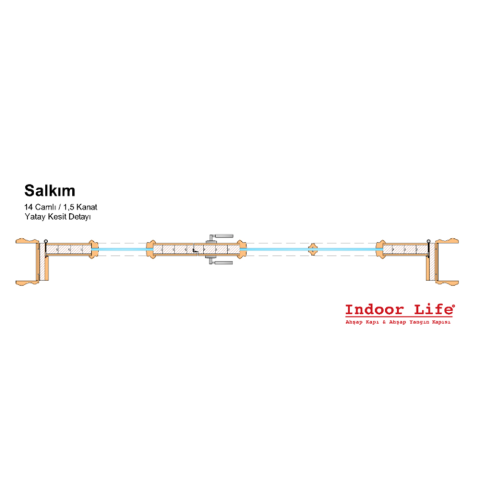 Salkım 14 Camlı 1,5 Kanat Doğal Hareli Ceviz Ahşap Kapı