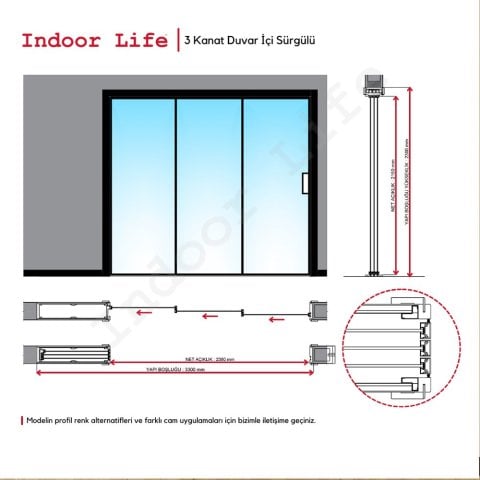 Ütopya Ahşap Kasa Duvar İçi Sürgülü Cam Kapı
