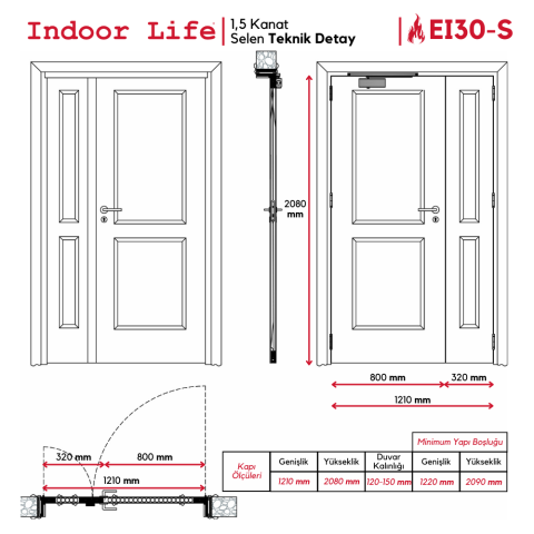 EI30-S Selen 1,5 Kanat Verona Bambu Yangına Dayanıklı Ahşap Kapı Aksesuarsız