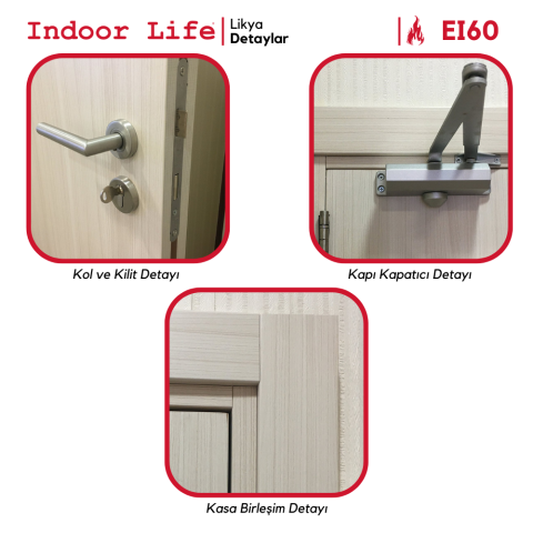 EI60  Likya Yangına Dayanıklı Ahşap Kapı Barelli Kilitli