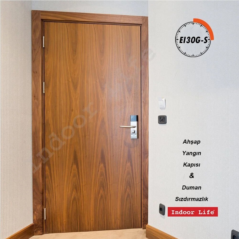 EI30G-S Doğal Ceviz Yangına Dayanıklı Ahşap Kapı