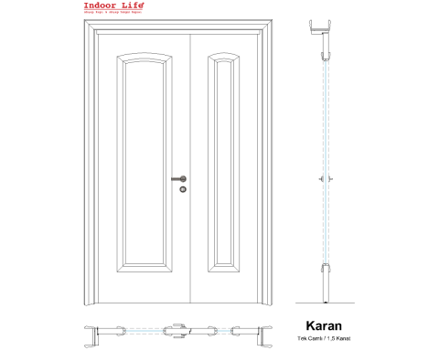 Karan Tek Camlı 1,5 Kanat  Ahşap Kapı