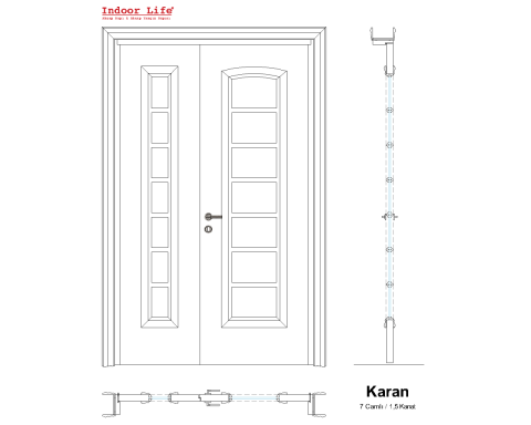 Karan 7 Camlı 1,5 Kanat Ahşap Kapı