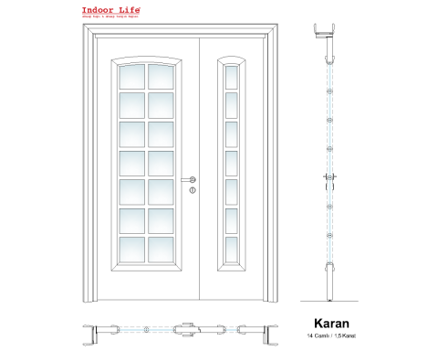 Karan 14 Camlı 1,5 Kanat Doğal Kiraz Ahşap Kapı