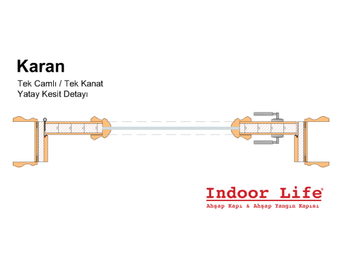 Karan Tek Camlı Doğal Ceviz  Ahşap Kapı