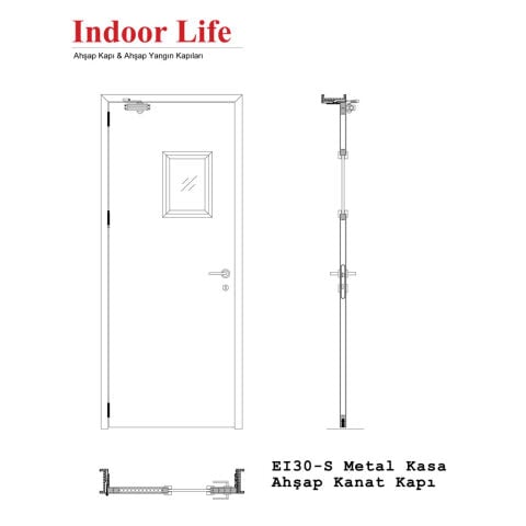 Indoor Life EI30-S Gözetleme Camlı  Metal Kasa Laminat  Ahşap Kanat Kapı
