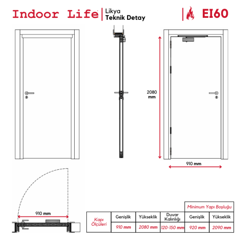 EI60  Likya Yangına Dayanıklı Ahşap Kapı